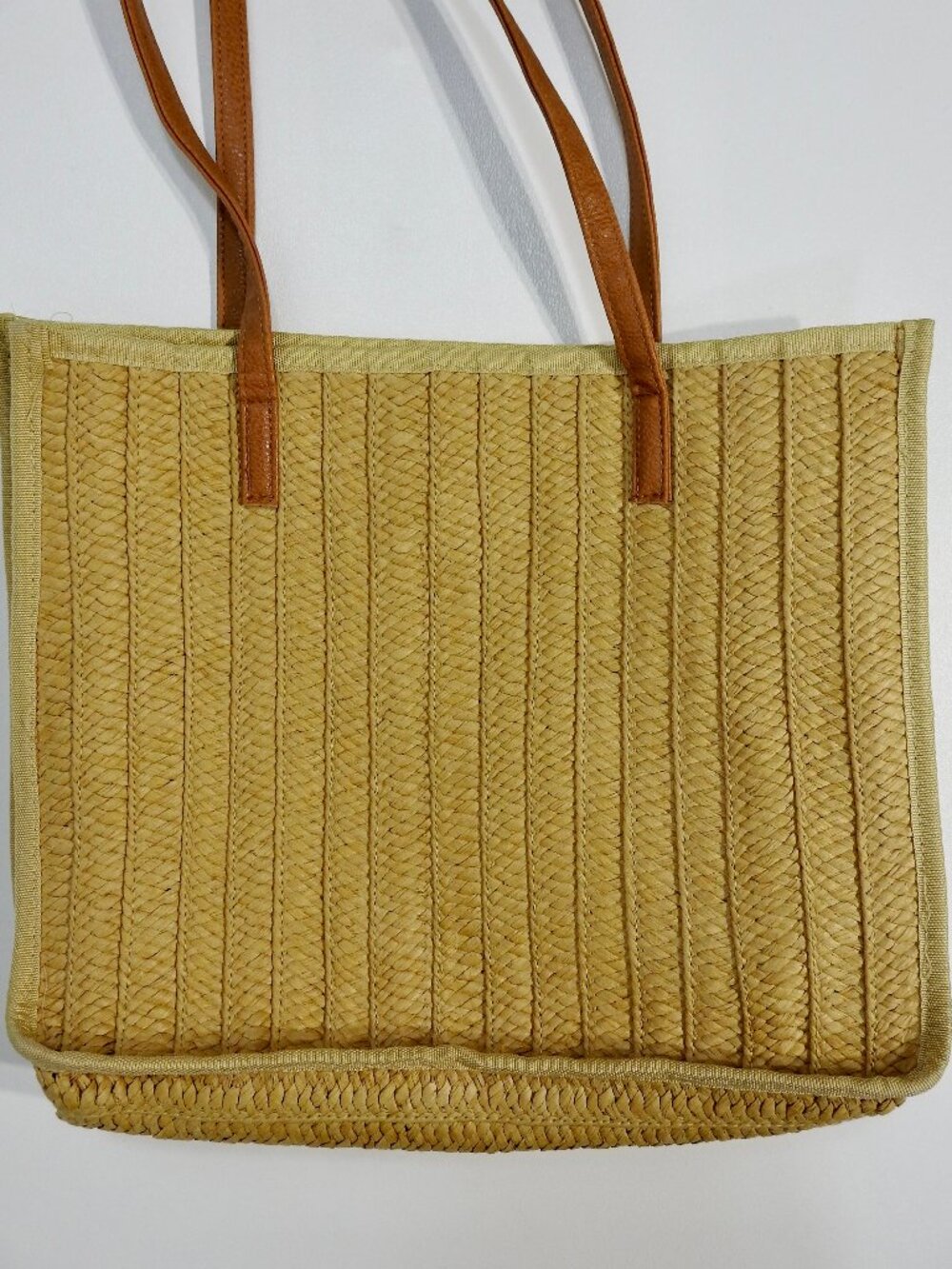 Straw Purse 12"H with 3 Cream Stripes Unknown Brand Shoulder Bag - Picture 3 of 13